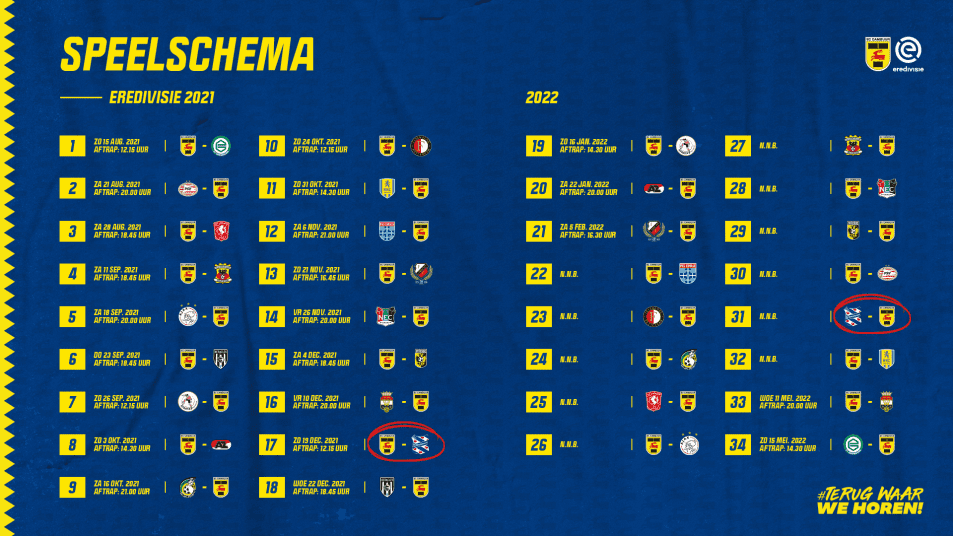 Definitief Speelschema Seizoen 2021/2022 Bekend · SC Cambuur