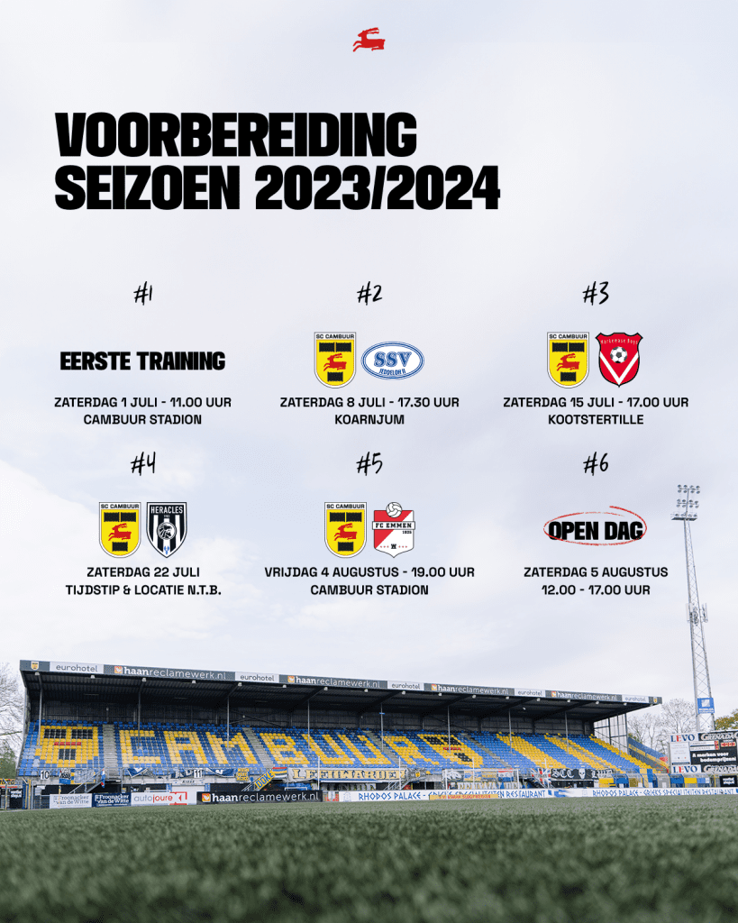 Eerste Data Programma Voorbereidingsperiode Seizoen 2023/2024 Bekend ...